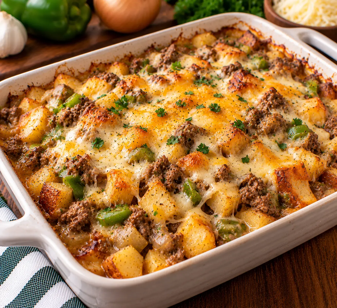 Philly Cheesesteak Potato Casserole
