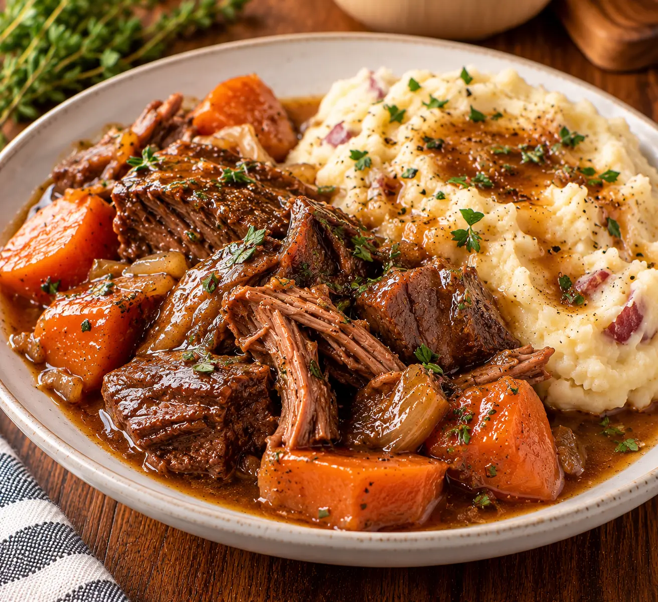 Apple Cider Pot Roast with Creamy Mashed Potatoes